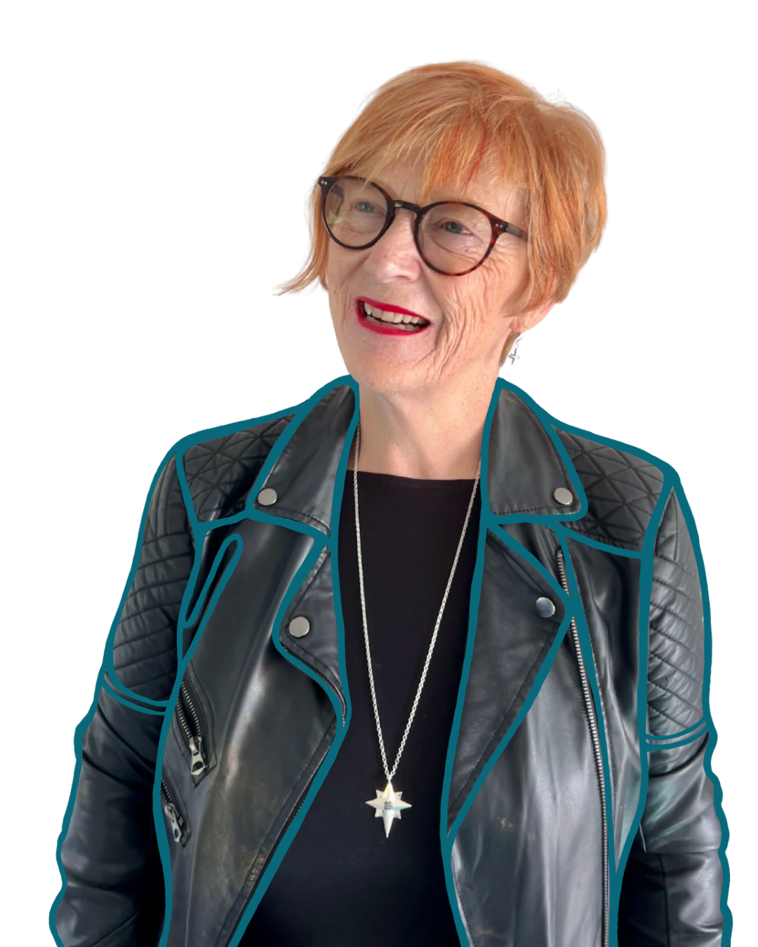 Carol Glover smiling in a black leather jacket